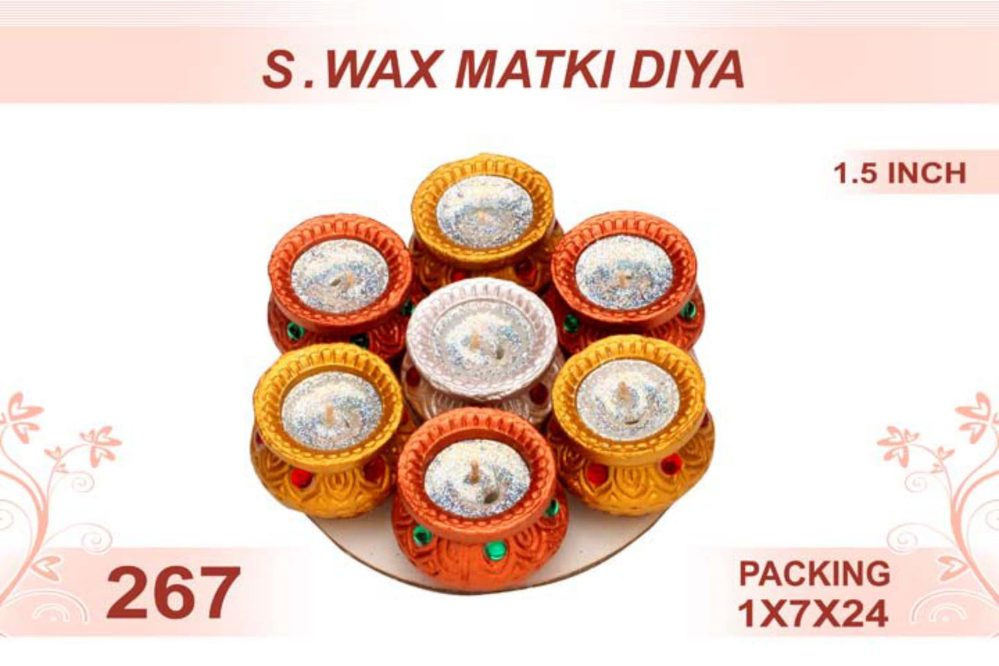 Small Wax Matki Diya 7pc 1.5inch #267 - Diwali Clay Diya