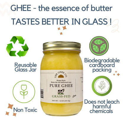 The Ghee Co., Grass Fed Ghee , 16 Fl oz , Made with Grade AA butter, Lactose and Casein free, Paleo and Keto friendly, glass jar