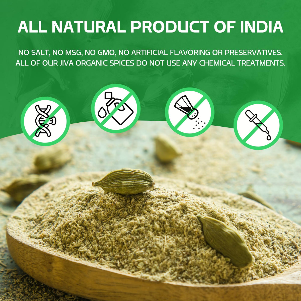 Jiva Organic Green Cardamom Pods Whole - Non-GMO, Premium Quality, Jumbo Size - 3.5 Ounce Bag
