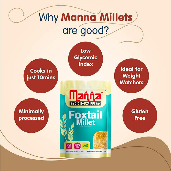 Manna Millets 5kg - Natural Grains Combo Pack of 5 Foxtail 1kg, Kodo 1kg, Little 1kg, Barnyard 1kg, Proso 1kg