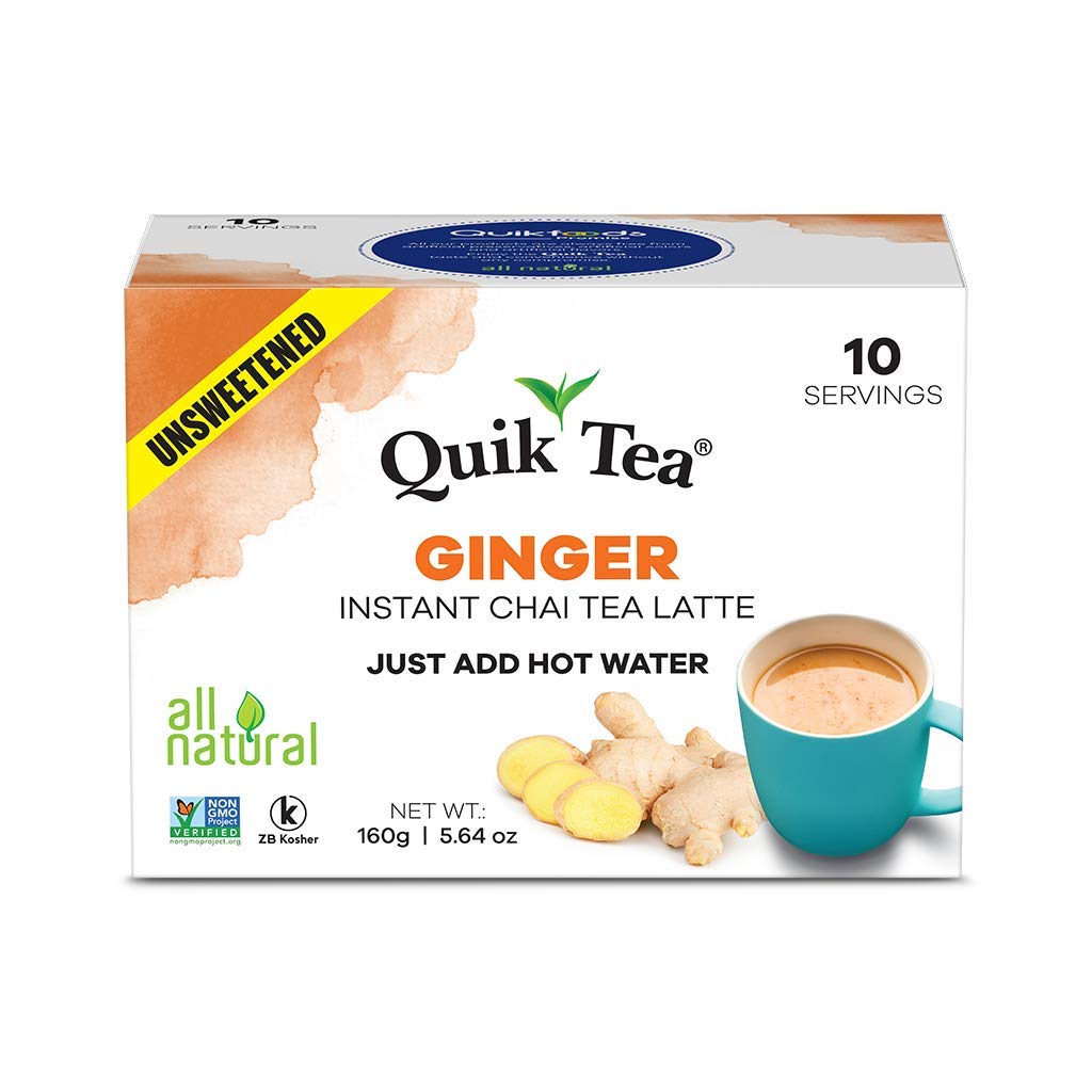 QuikTea Chai Tea Latte - Ginger Chai Tea Latte Pouches (Unsweetened), Ginger, 100 Count, Pack of 10 - Indian Tea