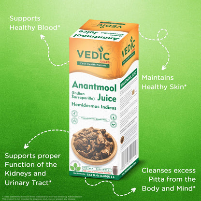 Vedic Juice Anantmool Juice - Indian Sarsaparilla - All Natural - 33.8 oz (1000 ML)