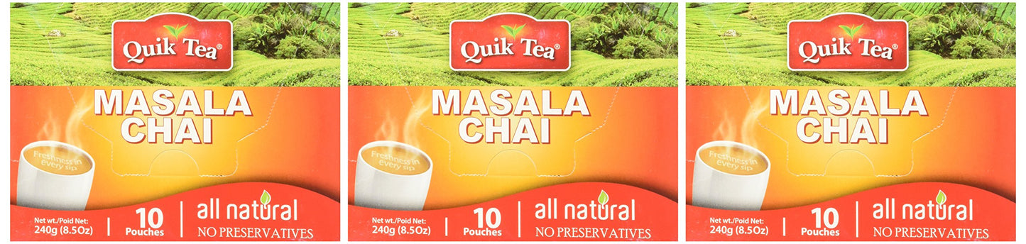 Quik Tea Masala Spiced Chai - 10 Pouches (Pack of 3 for a Total of 30 Pouches) - Indian Tea