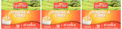 Quik Tea Masala Spiced Chai - 10 Pouches (Pack of 3 for a Total of 30 Pouches) - Indian Tea
