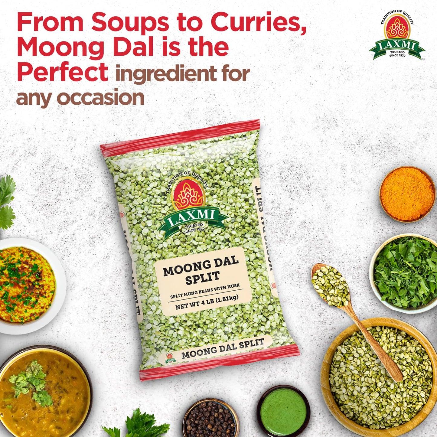 Laxmi Brand Moong Dal (Split Green Mung Beans) - 4 Pound Bag