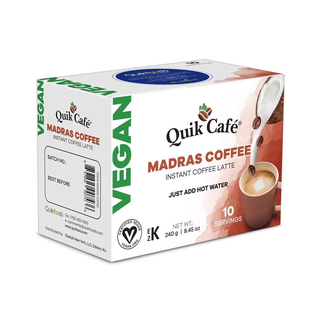 Quik Cafe Vegan Instant Coffee Latte - 10 Count Single Box - Convenient, Easy Dairy Free Alternative - All Natural Non GMO