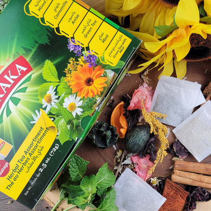 Baraka Herbal Tea Variety Pack | Herbal Tea Sampler Assortment | Assorted Mixed Herb, Chamomile, Anise, Green Tea, Mint | Set of 48 Individually Wrapped Natural Tea Bags (2.5oz)