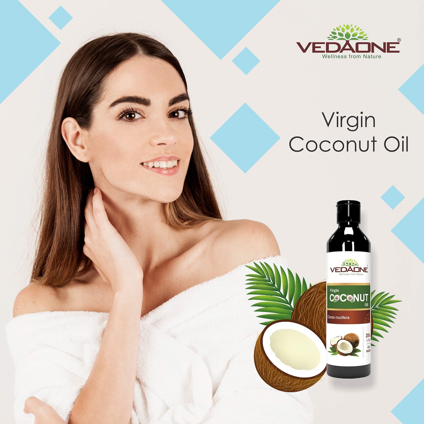 Vedaone 100% Pure Cold Pressed Virgin Coconut Oil - 200ml for Nourishing Hair, Skin & Body