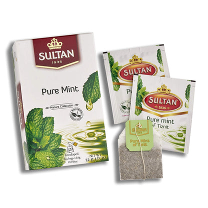 SULTAN TEA Moroccan Green Tea with Pure Mint & Tiznit Herbal Green Teas (Pack of 2-40 Tea Bags)