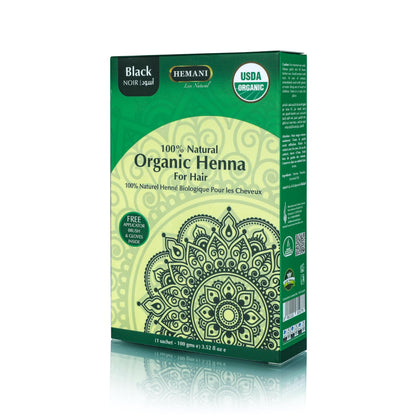 HEMANI Organic Hair Henna 3.5 OZ (100g) 100% Natural - Applicator Brush + Gloves Included (Black)