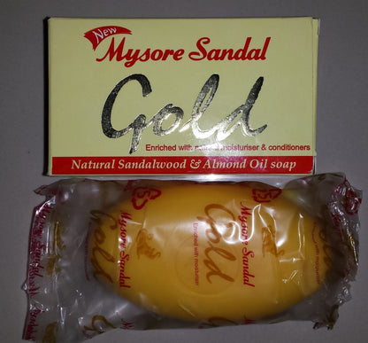 Mysore Sandal Gold Soap, 125 Grams Per Unit (Pack of 4) - Purest Sandalwood Soap - Grade 1 Soap - TFM 80% - Suitable for ALL Skin Type - Zero Dryness - Natural Sandalwood & Almond Oil Soap