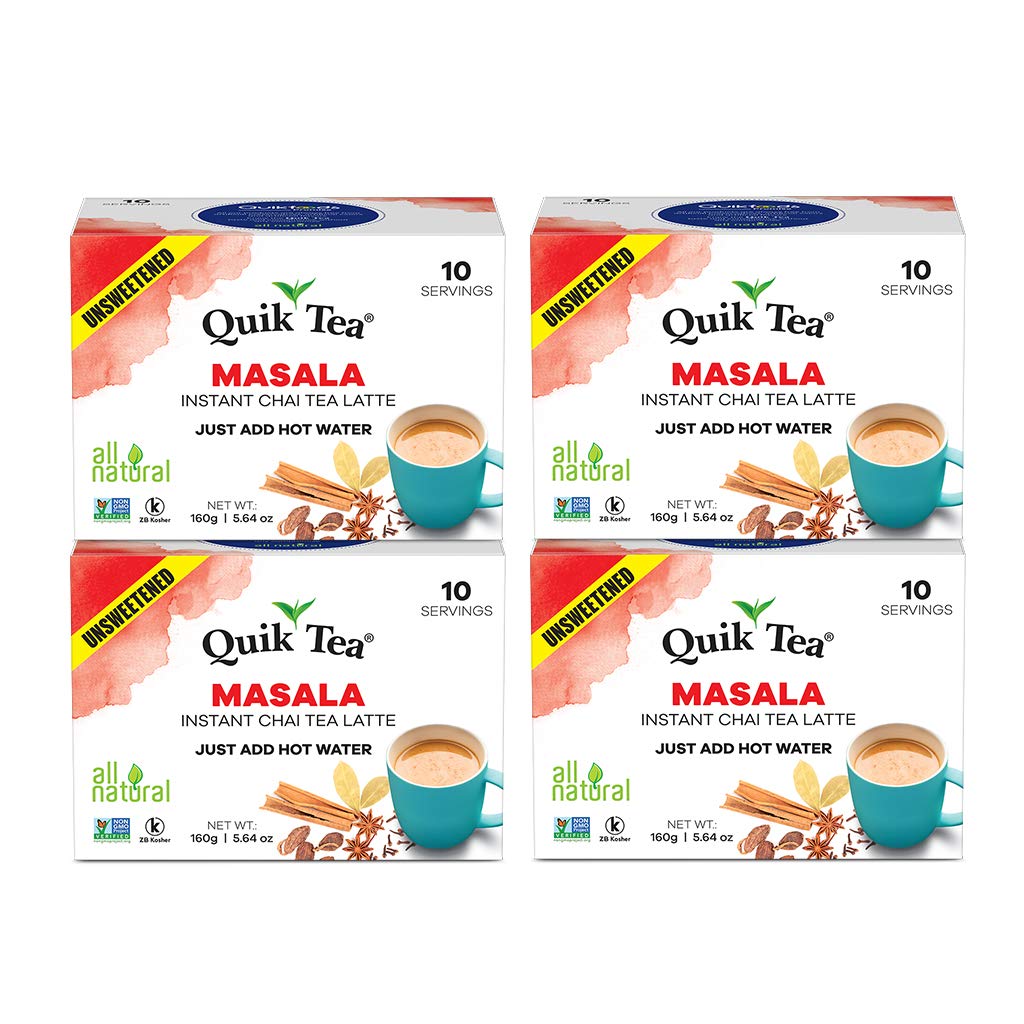 QuikTea Unsweetened Masala Chai, 5.64 Ounce (4 boxes of 10 each) - Indian Tea