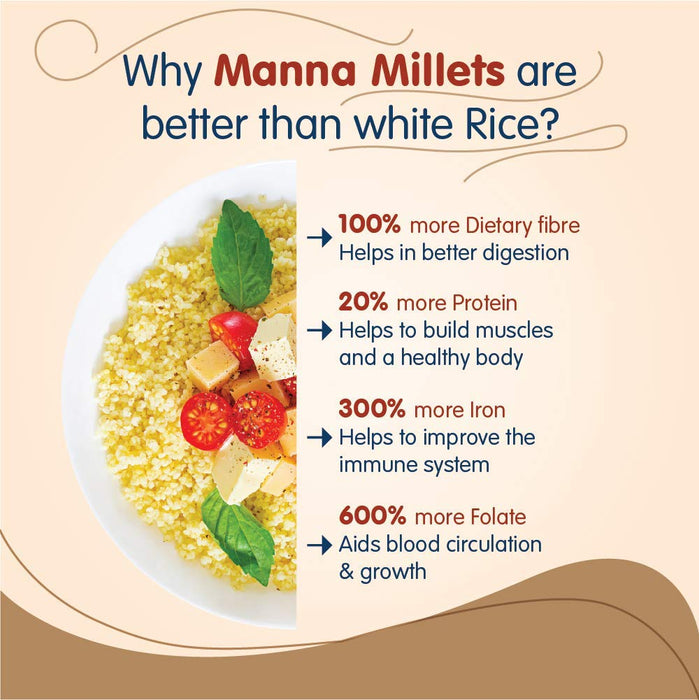 Manna Millets 5kg - Natural Grains Combo Pack of 5 Foxtail 1kg, Kodo 1kg, Little 1kg, Barnyard 1kg, Proso 1kg