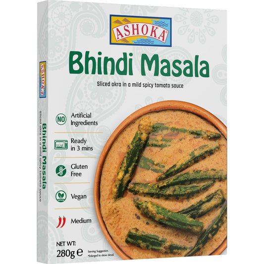 Ashoka Ready to Eat 1932, Vegan Spiced Orka, All-Natural Bhindi Masala, Real Indian Meals, Great for Offices, Healthy Work Lunch, Gluten-Free, and with No Preservatives, Pack of 1