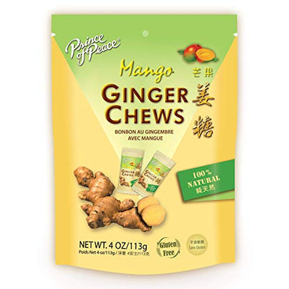 Prince of Peace Ginger Chews With Mango, 4 oz. Candied Ginger Mango Candy Mango Ginger Chews Natural Candy Ginger Candy
