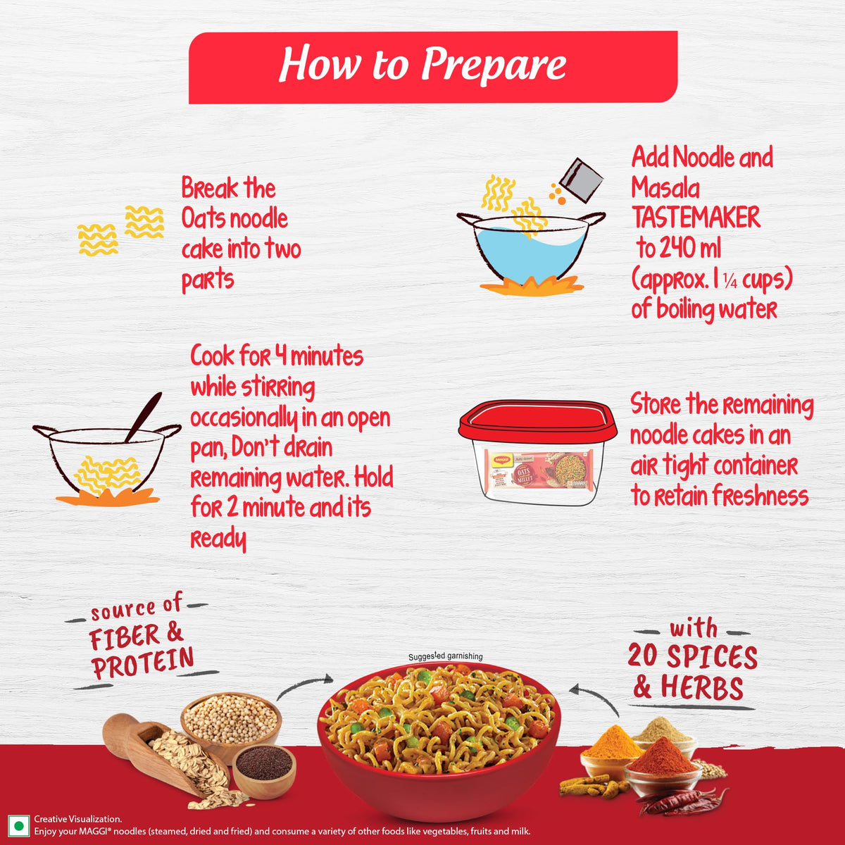 Maggi Nutri-Licious Oats Masala Fideos, Bolsa de 10.23 oz, Vegetariana, India