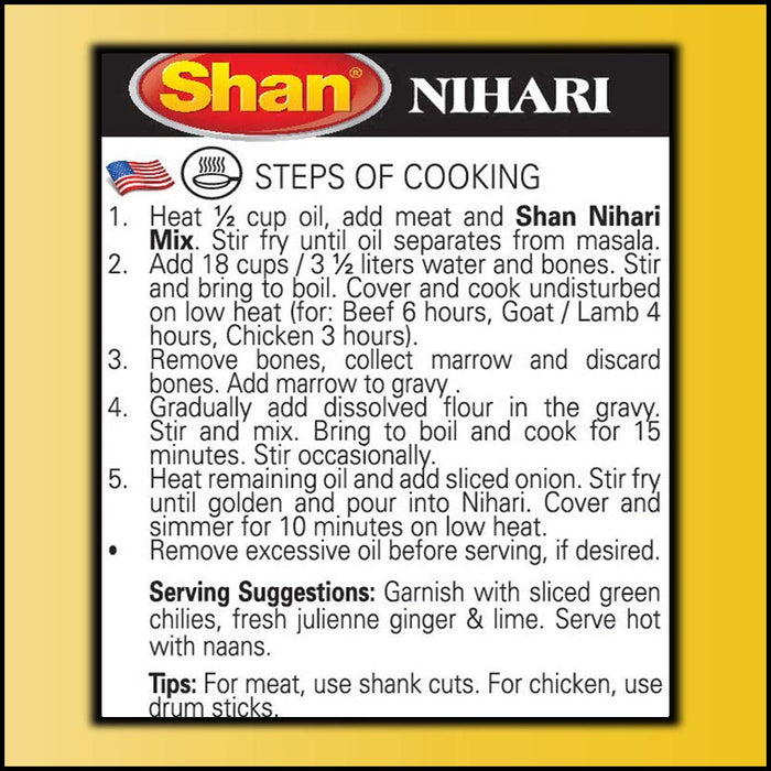 Shan Nihari Recipe and Seasoning Mix 2.1 oz (60g) - Spice Powder for Slow Cooked Traditional Meat Stew - Suitable for Vegetarians - Airtight Bag in a Box