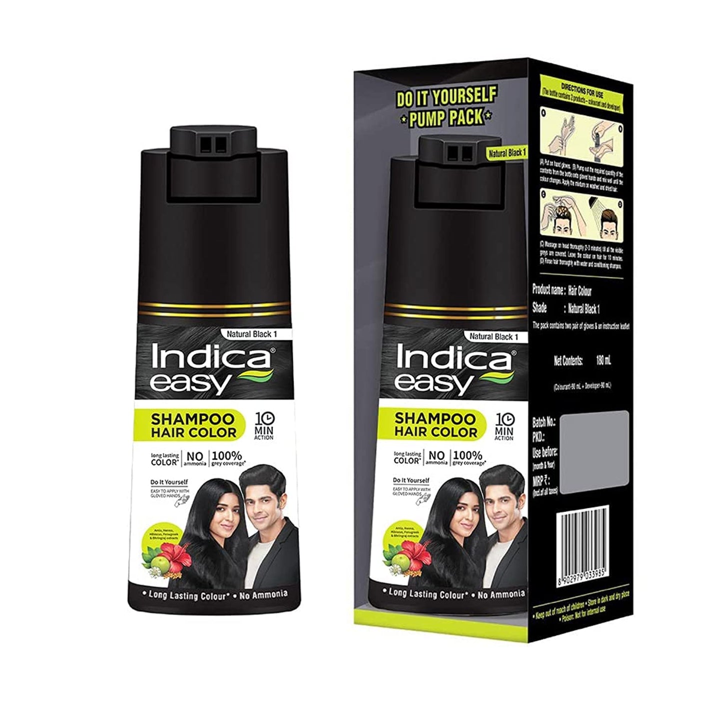 Indica Easy Shampoo In Hair Colour| Natural Black | 180ml (6.08 oz)
