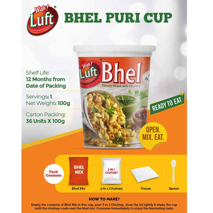 Wah!Luft Instant and Delicious Bhel Puri Cup - 100g (Pack of 8)