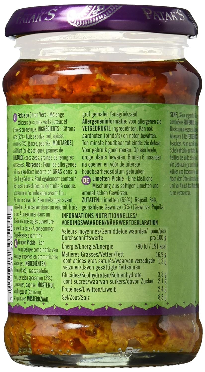 Patak's Lime Pickle Medium 10 oz - Pickles & Paste