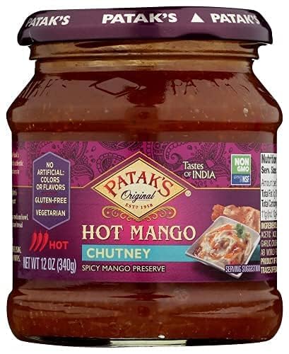 Patak's Hot Mango Chutney - 12 Oz (Pack of 3) With Mangos, Dried Red Chile, and Spices, No Artificial Flavors or Colors, Gluten Free, Vegetarian Friendly