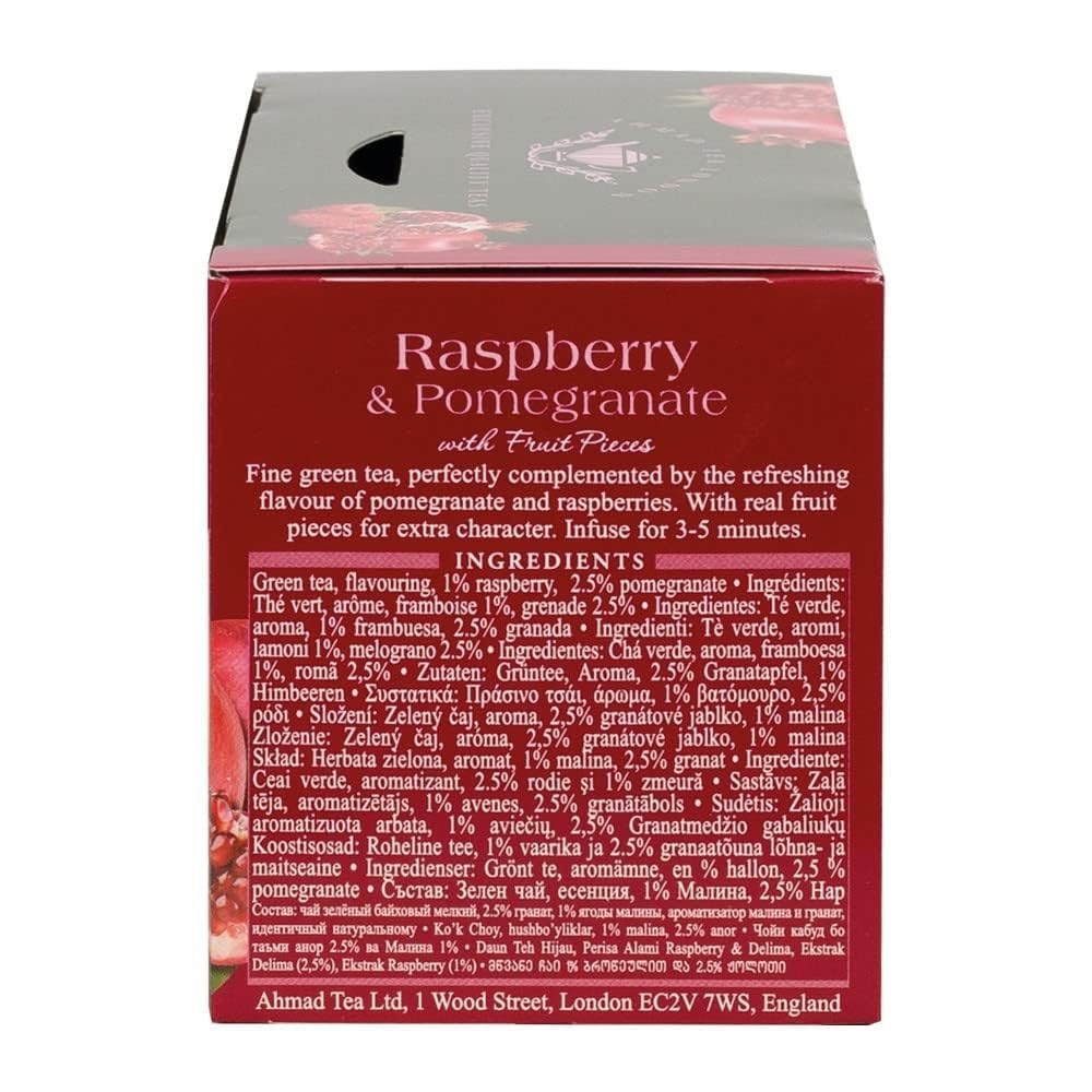 Ahmad Raspberry & Pomegranate Flavoured Green Tea with Fruit Pieces 20 Bags