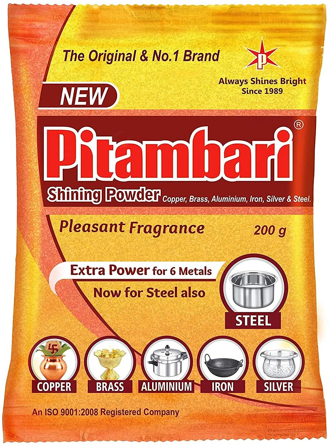 Pitambari Shining Powder for 6 Types of Metals (Copper, Brass, Steel, Iron, Silver, Aluminum) 200 Grm