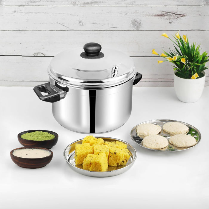 Vinod St. Steel Multi Pot large with Idli & Dhokla plates 4 plates each