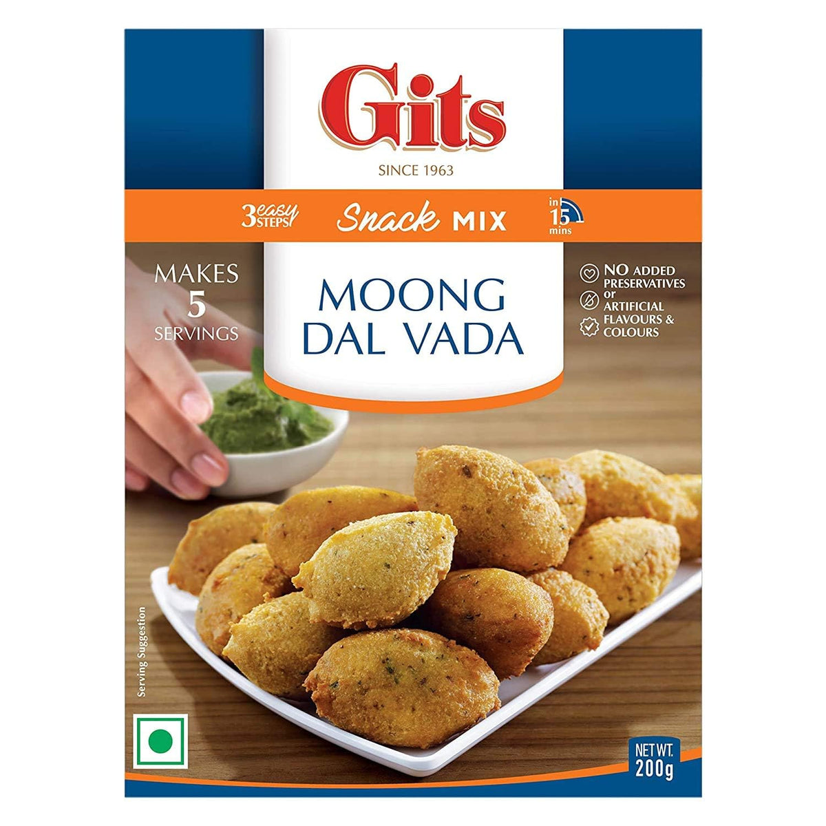 Gits Instant Mix Box - 600gm (Pack of 3 x 200gm) | Ready to Cook Indian Breakfast/Lunch/Dinner/Snack Meal | No Artificial Colors, Flavors, Preservatives, 100% Vegetarian, Easy Recipe (Moong Dal Vada)