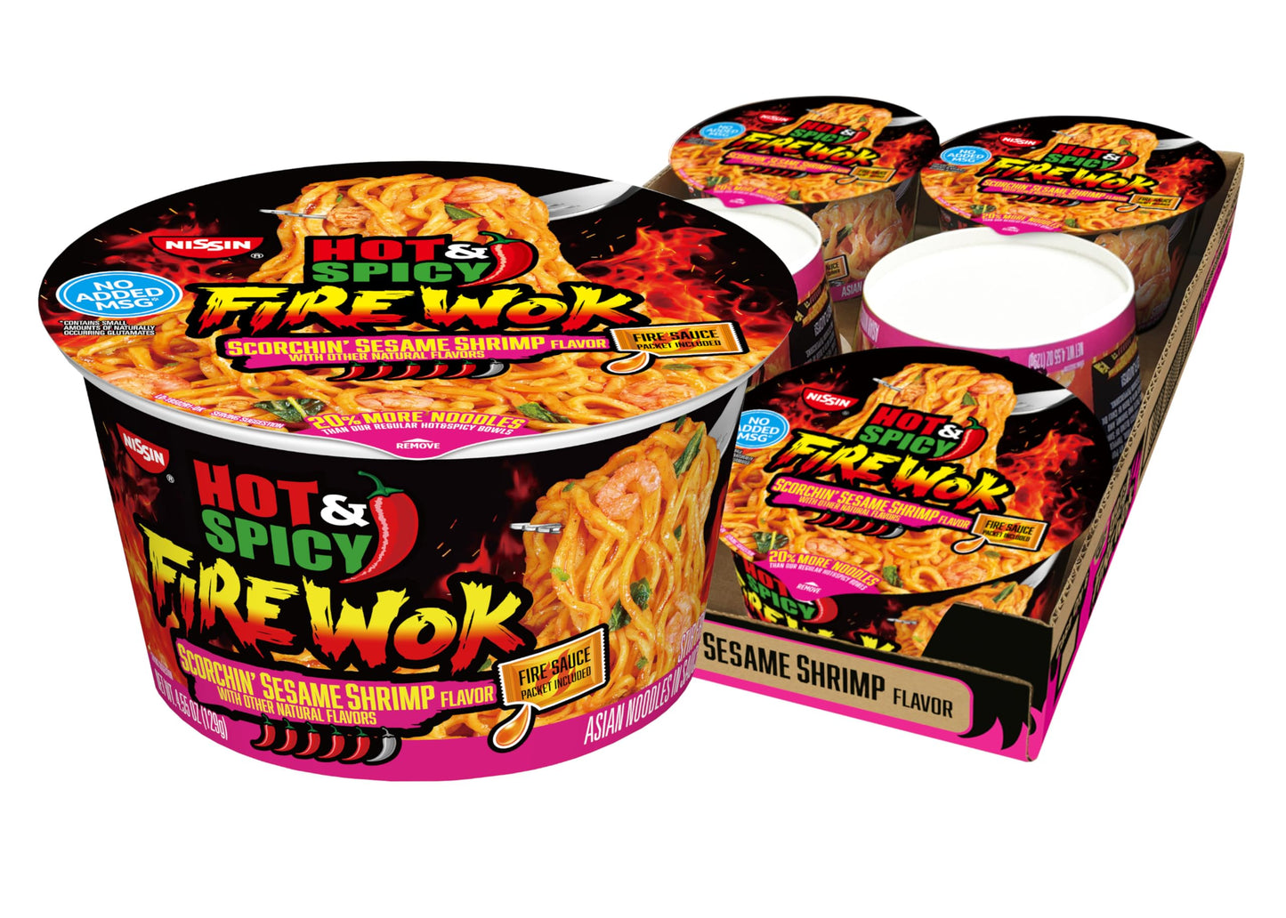 Nissin Hot & Spicy Fire Wok, Scorchin' Sesame Shrimp, 4.55 Ounce (Pack of 6)