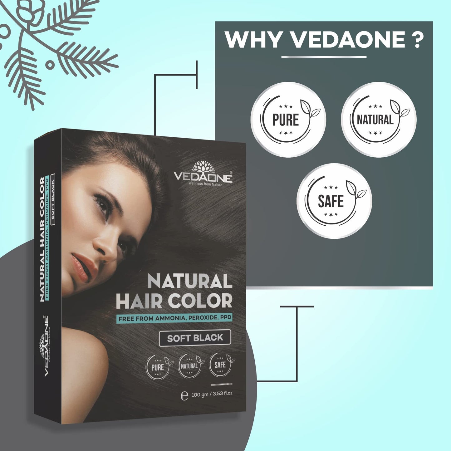 Vedaone Natural Soft Black Hair Powder 100gm