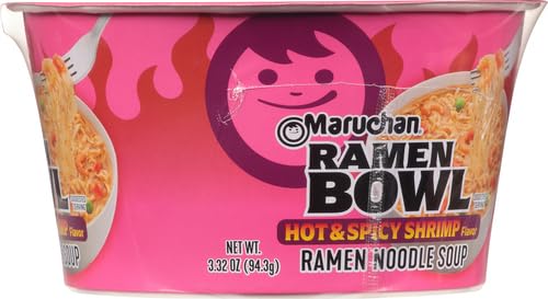Maruchan Bowl Hot & Spicy with Shrimp Flavor Ramen Noodles with Vegetables 3.32 OZ (Pack of 12)