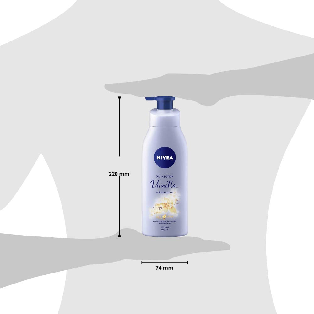 Nivea Vanilla and Almond Oil Body Lotion 400 ml (13.5 oz) - - goodness of natural oil in a fast absorbing lotion. Dry Skin
