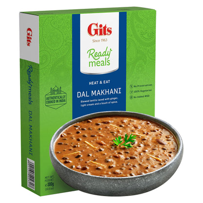 Gits Ready to Eat Dal Makhani - Indian Black & Red Lentils cooked on Tandoor for 12 hours simmered in a thick tomato & creamy base) | Vegetarian | Non-Spicy. Ready to Eat Entre | 52.5 Oz (Pack of 5 X 10.5 Oz each)