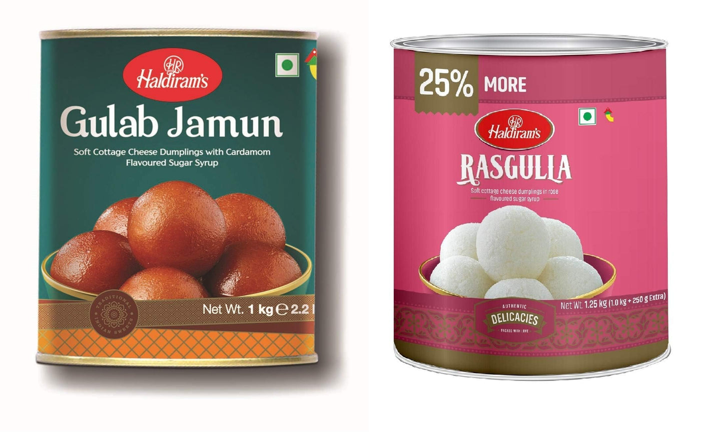 Haldiram's Gulab Jamun & Rasgulla Combo Pack 1 Kg Tin X 2 Pcs