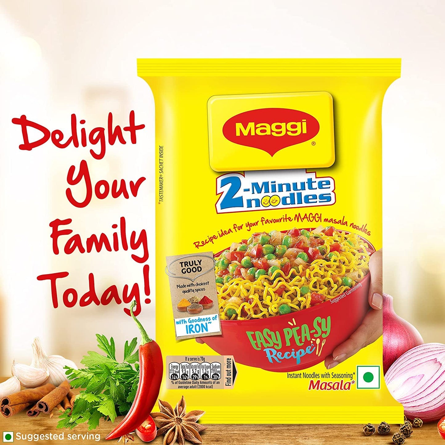 Maggi 2-Minute Noodles Masala 56g | Maggi Noodles Masala Flavor Case of 20 Packet (Images May Vary)