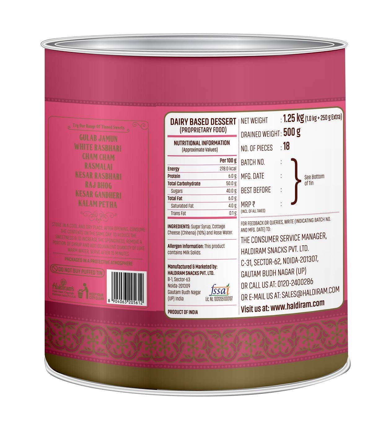 Haldiram's Rasgulla Tin 1 Kg & Chamcham 1 Kg Tin Combo Set