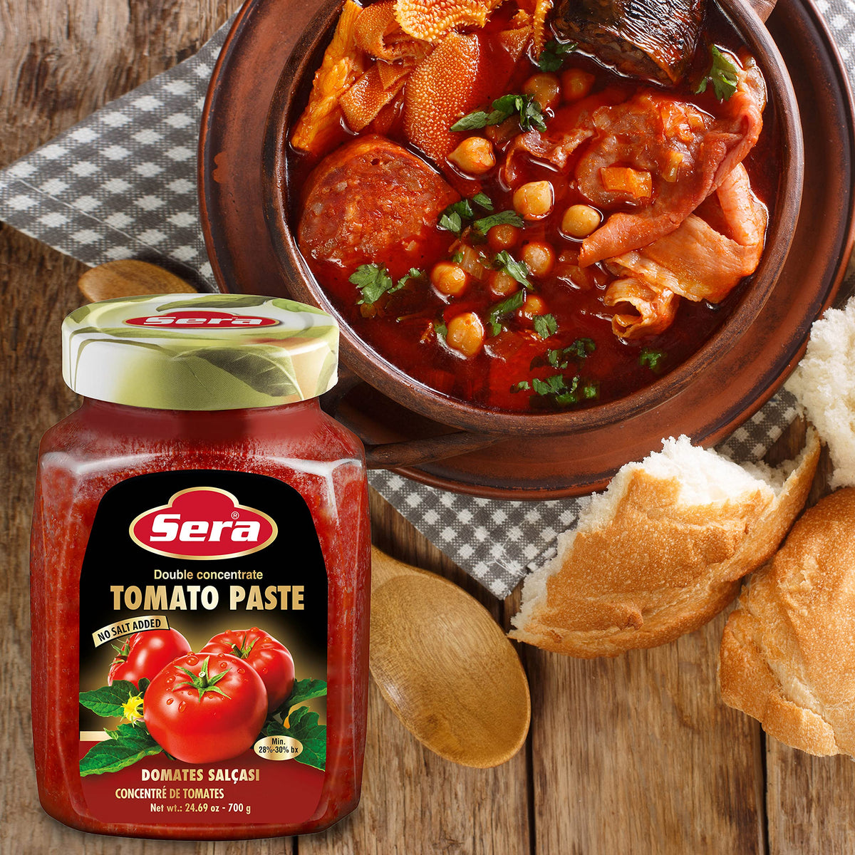Sera Double Concentrate Tomato Paste 24.7 oz | 100% All Natural | No Additives | No Preservatives | Perfect For Pizza, Soup, Stews, Tikka Masala, Shakshouka! (1 PACK)