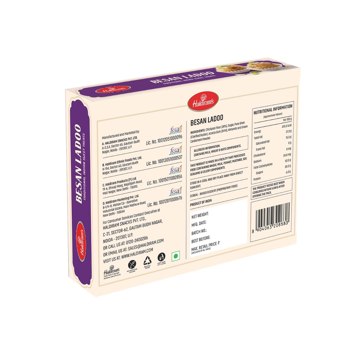 Pack Of 3 - Haldirams Besan Ladoo - 400 Gm