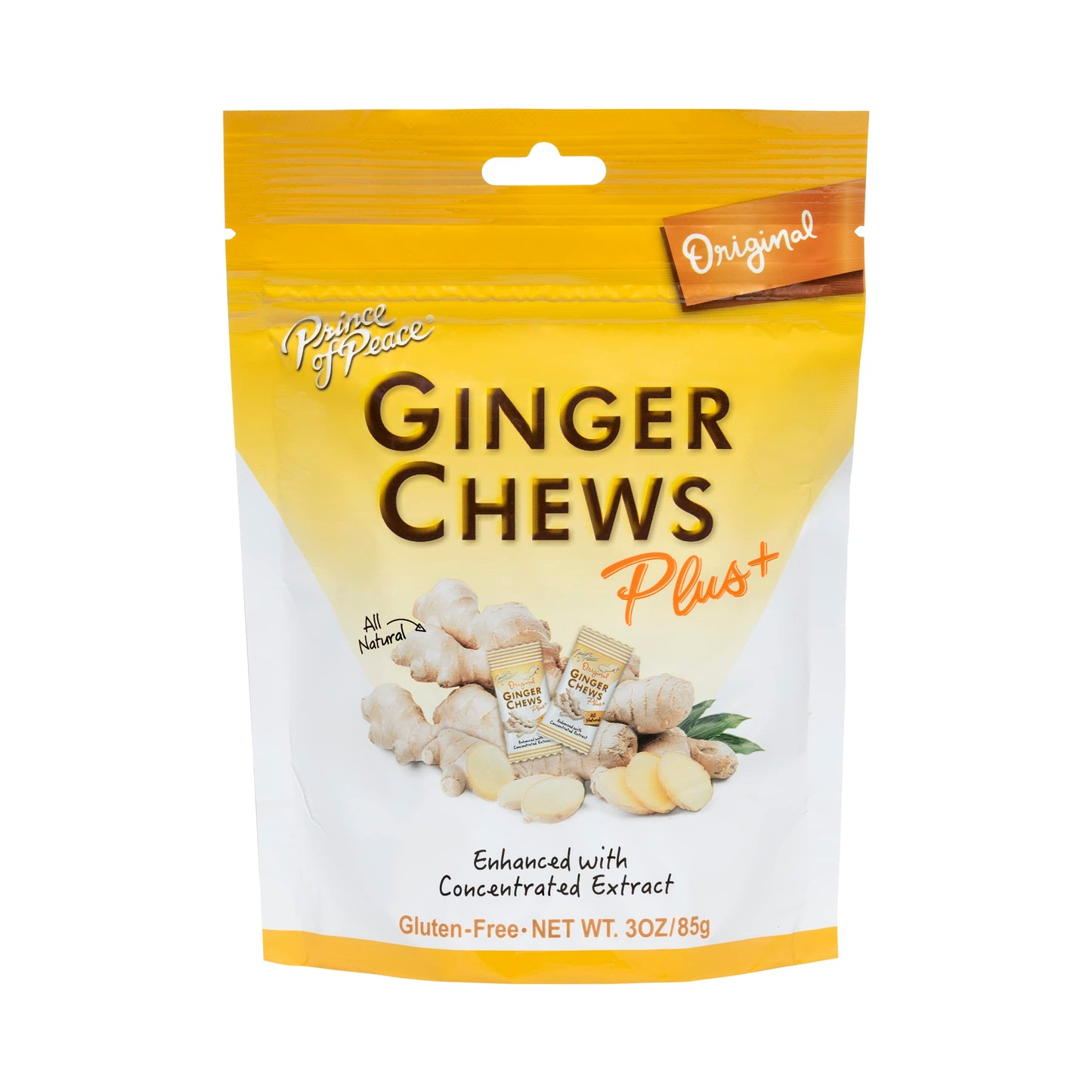 Prince Of Peace Ginger Chew Plus+ Original, 3 oz. Bag Digestive Aid, Relief, Healthy Candy, Stomach Aid