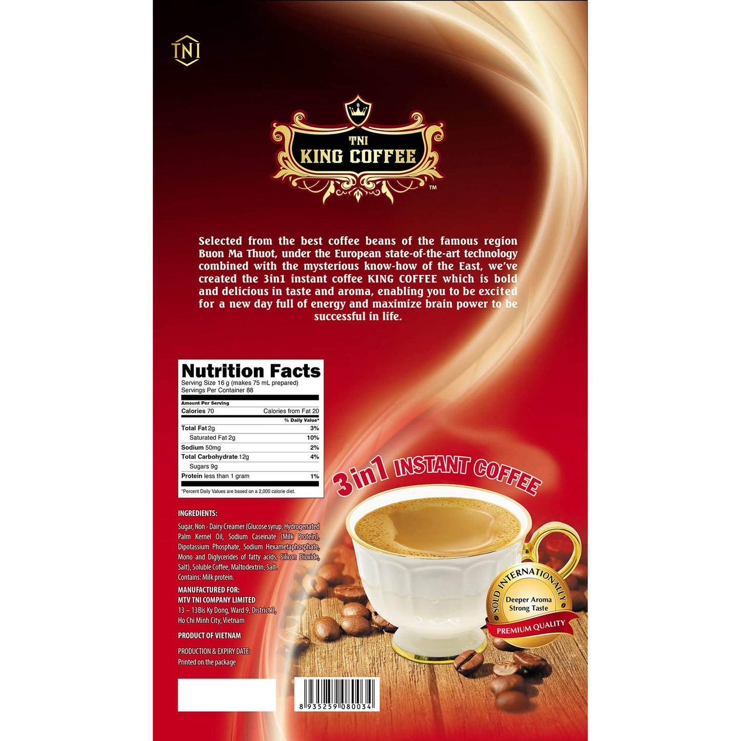 King Coffee Premium Instant Coffee - 3 in 1 Vietnamese Coffee Blend w/ Creamer & Sugar - 440 Single Serve Instant Coffee Packets (5 Bags - 440 Sticks)