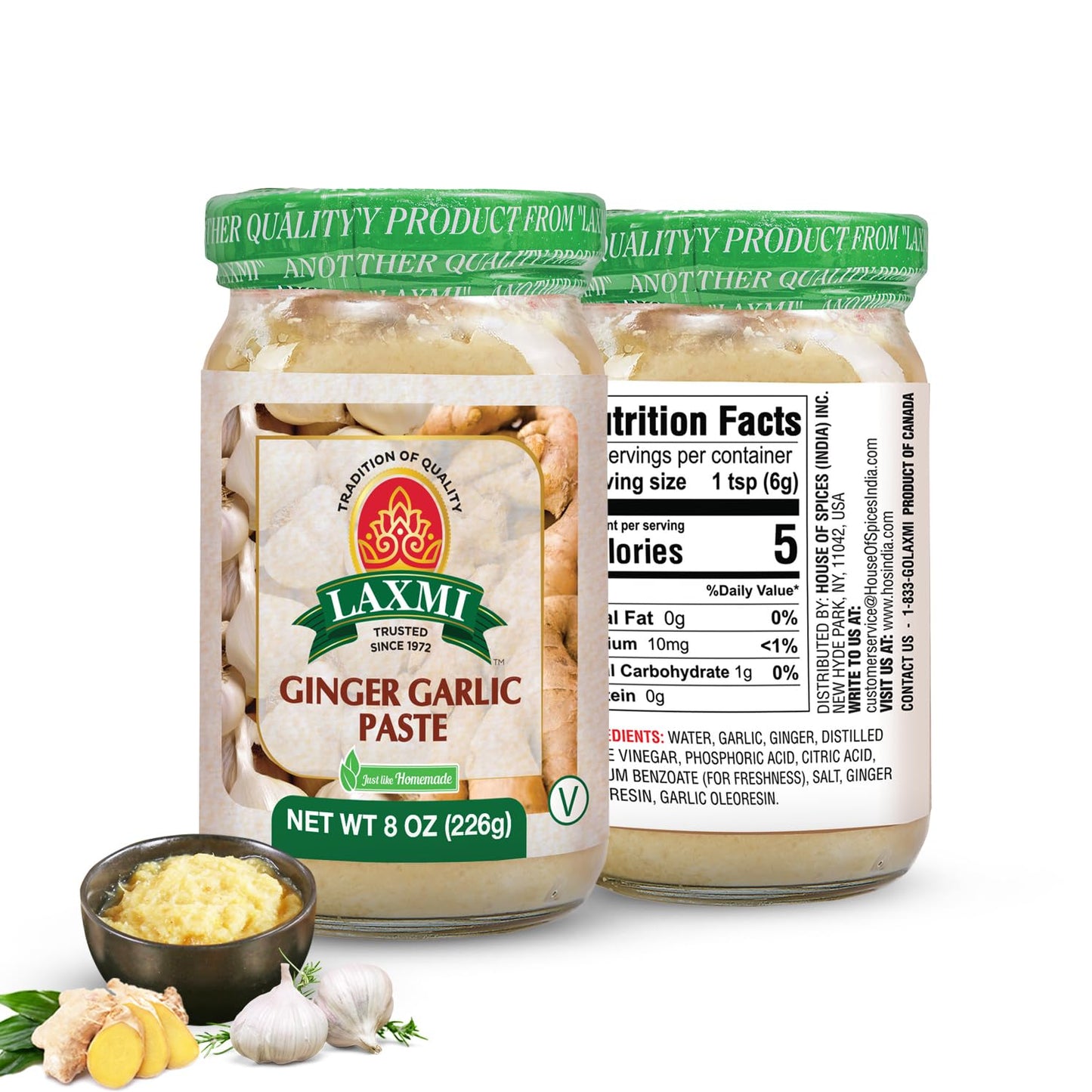 Laxmi Ginger Garlic Paste, 8 oz | Ginger and Garlic Paste in a Jar | Garlic and Ginger Paste for Cooking | A pure fresh staple