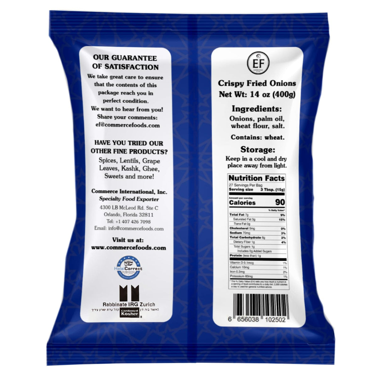 EF - Crispy Fried Onions (2 PACK) 14 oz each, Kosher, Halal, Product of Netherlands