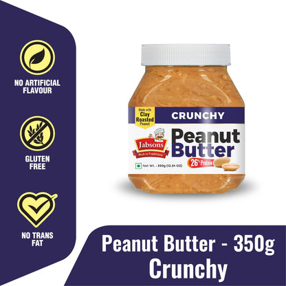 Jabsons - Crunchy Peanut Butter, 350g (12.34 oz) Gluten Free, 0 Trans Fat, Made with Clay Roasted Peanuts