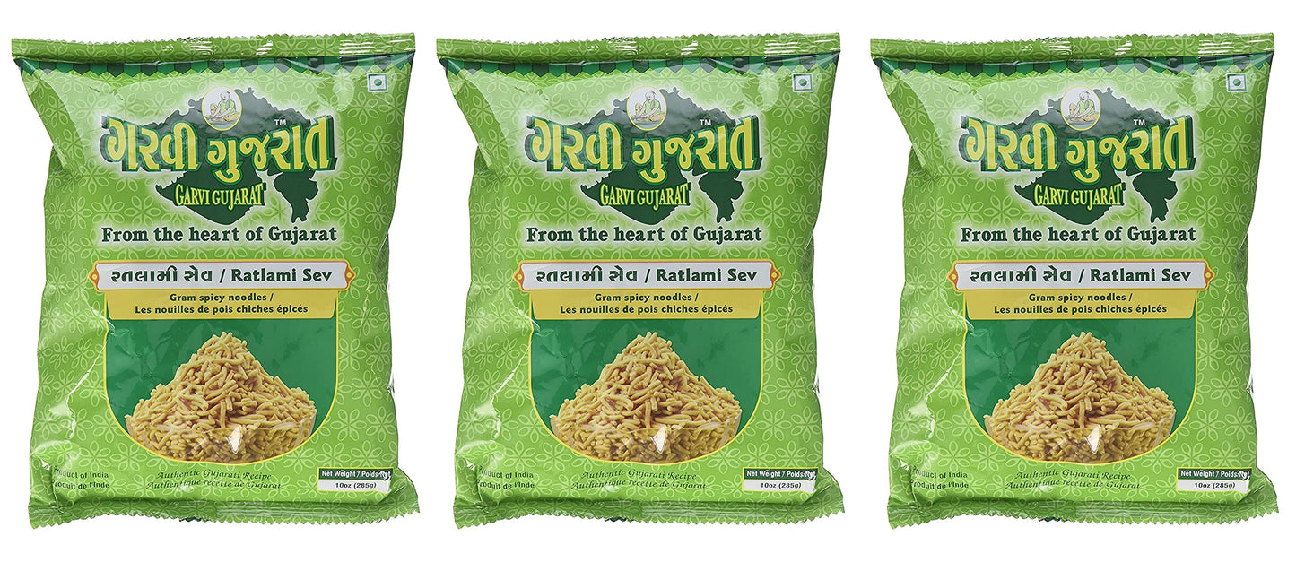 Garvi Gujarat - Gram Spicy Noodles (Ratlami Sev) - 285g (pack of 3)