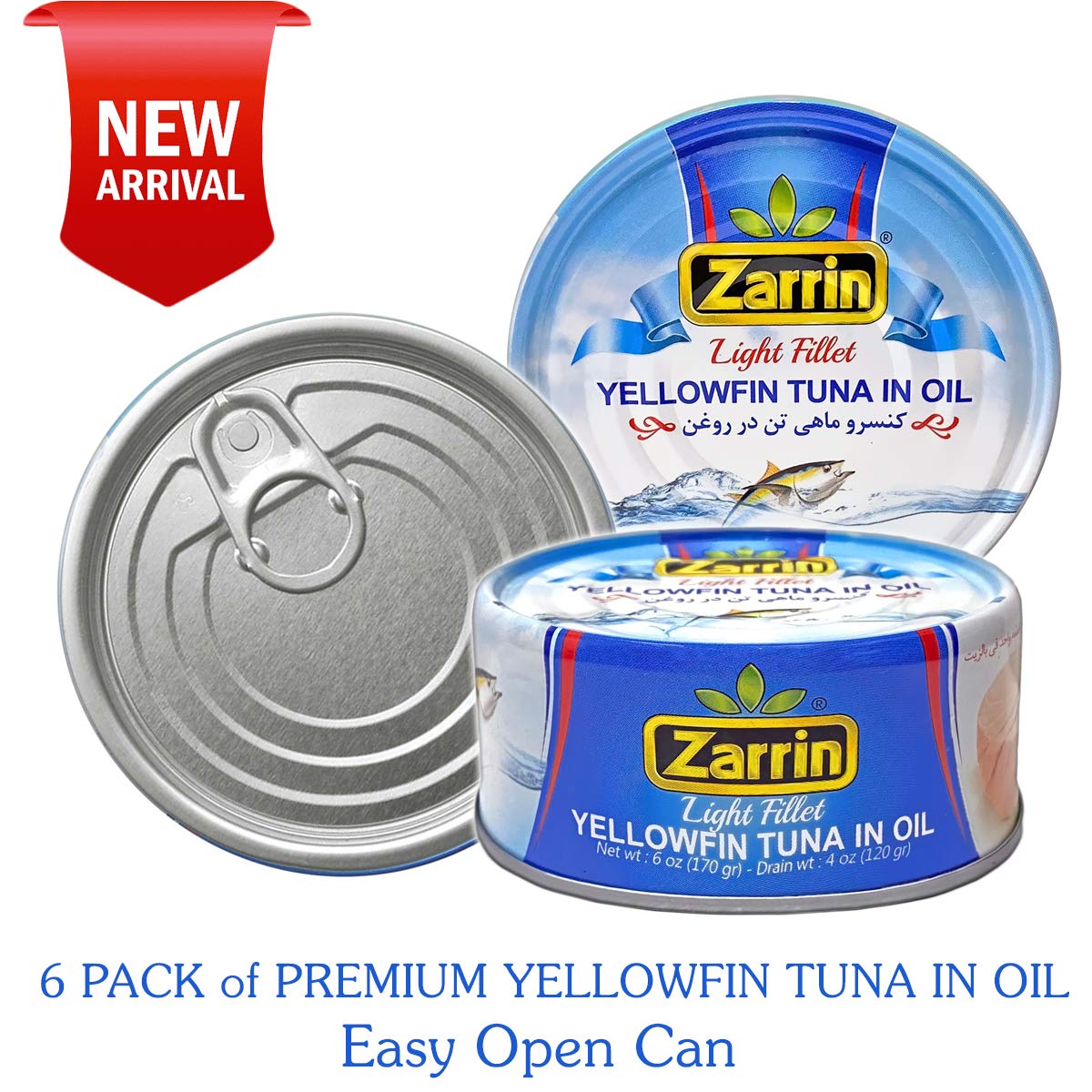 Zarrin - Yellowfin Tuna in Oil, Prime Light Fillet, 6 oz Can (Pack of 6)