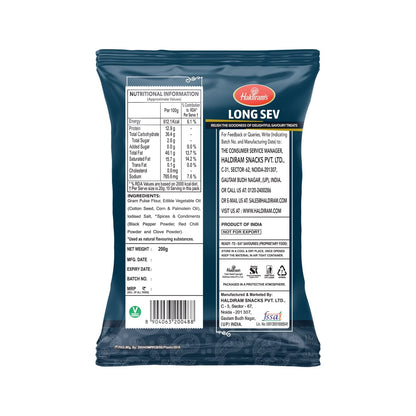 Haldiram's Long Sev | Crispy & Crunchy Traditional Sev | Made with All Natural Ingredients | Lightly Spiced & Flavorful | Perfect Topping for All Foods |200 gms