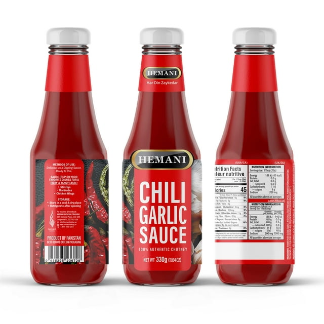 HEMANI Chili Garlic Sauce 11.6 OZ (330g) Chutney - Ready To Use - Delicious dipping sauce - Great for Chicken Wings, Pizza, Marinades, Fries, Veggies