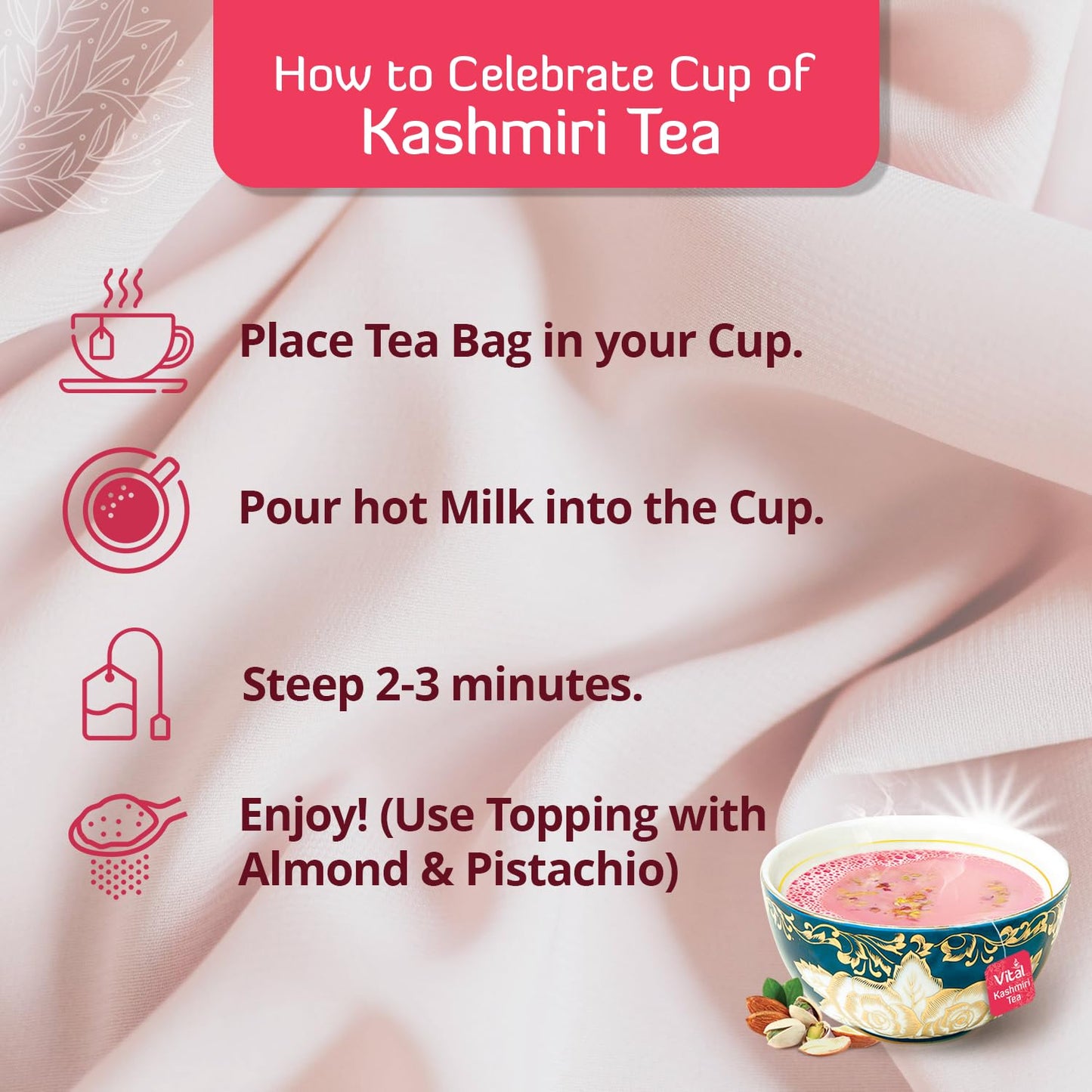 Kashmiri Tea - Count of 25 Green Tea Bags, Flavourful Taste of Green Tea, Freshly and Carefully Packed with Original Taste of Kashmiri Chai, Aromatic & Soothing Tea Beverages by Vital Products