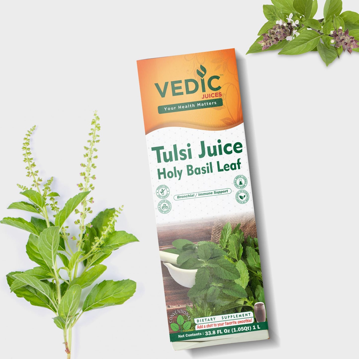 Vedic Juices Tulsi Juice 1 L - Natural Juice for Daily Use - 33.8 Floz